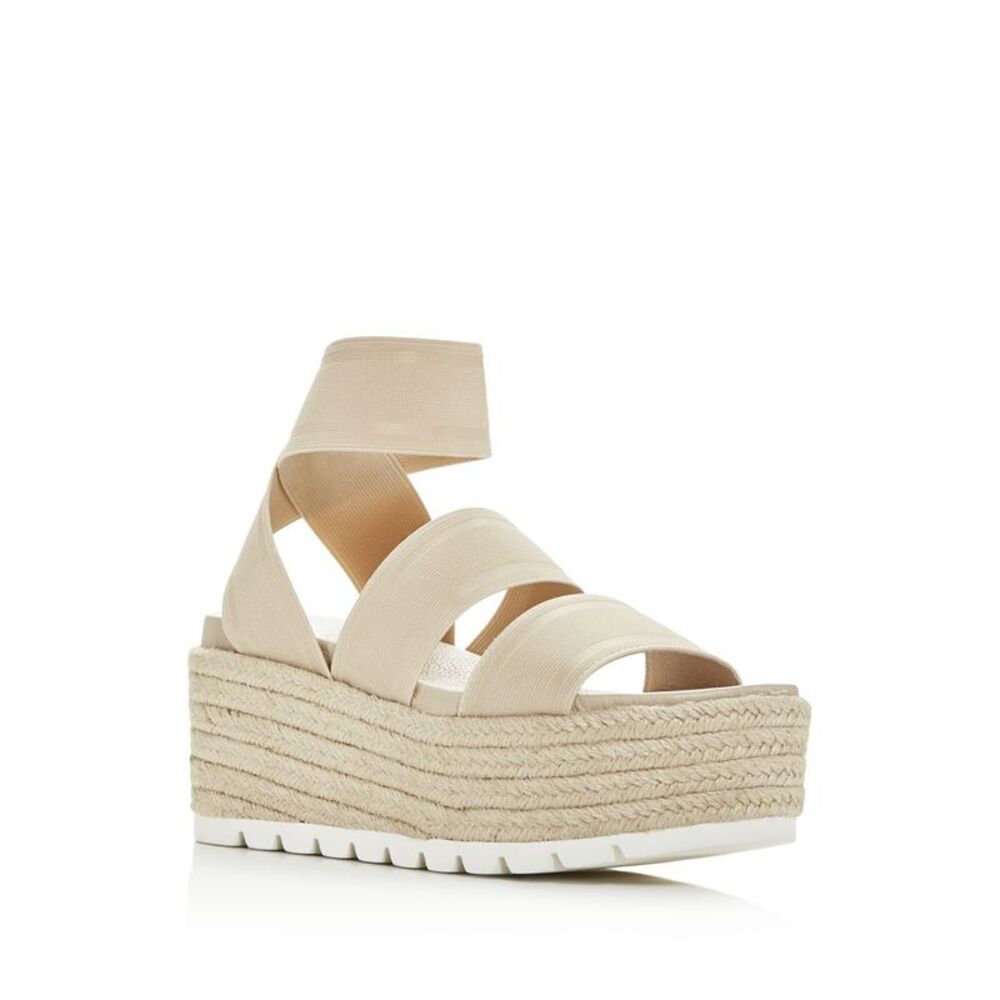 J SLIDES Womens Beige 2" Platform Quartz Toe Wedge Slip On Espadrille Shoes 7 M